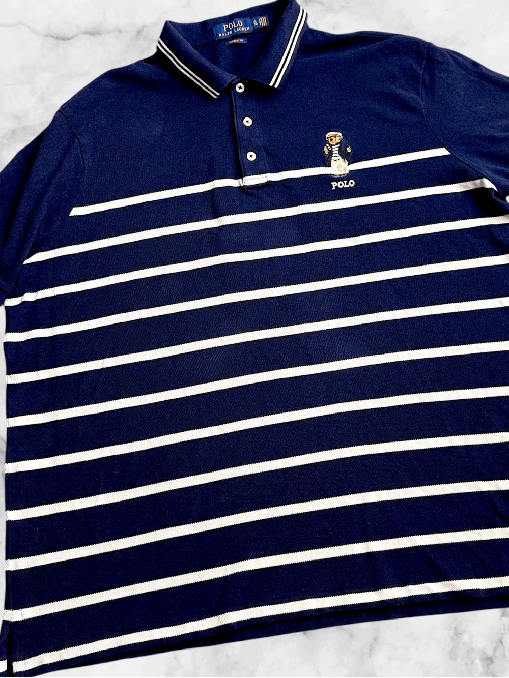 Polo Ralph Lauren Polo Bear Mens XXL Navy Stripe Classic Fit Cotton Polo Shirt
